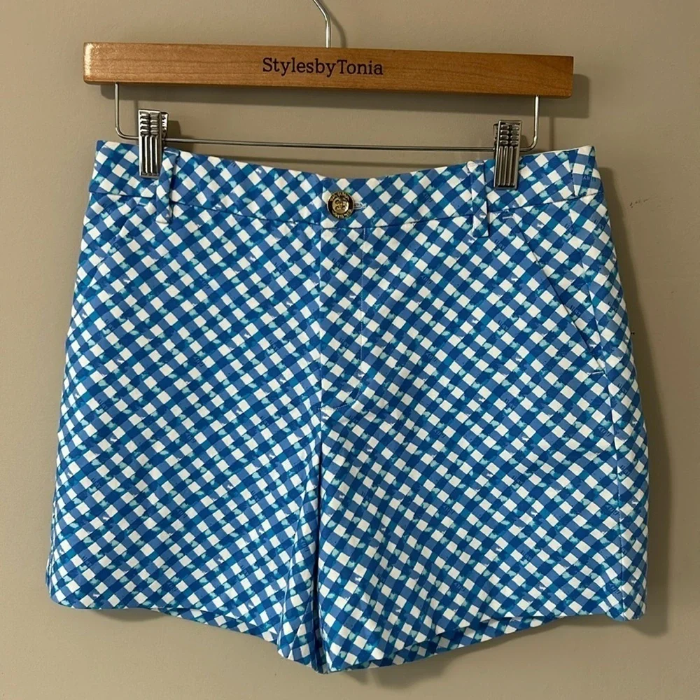 Lilly Pulitzer Gretchen High Rise Short Boca Blue Double Checking Sz 4 NEW
